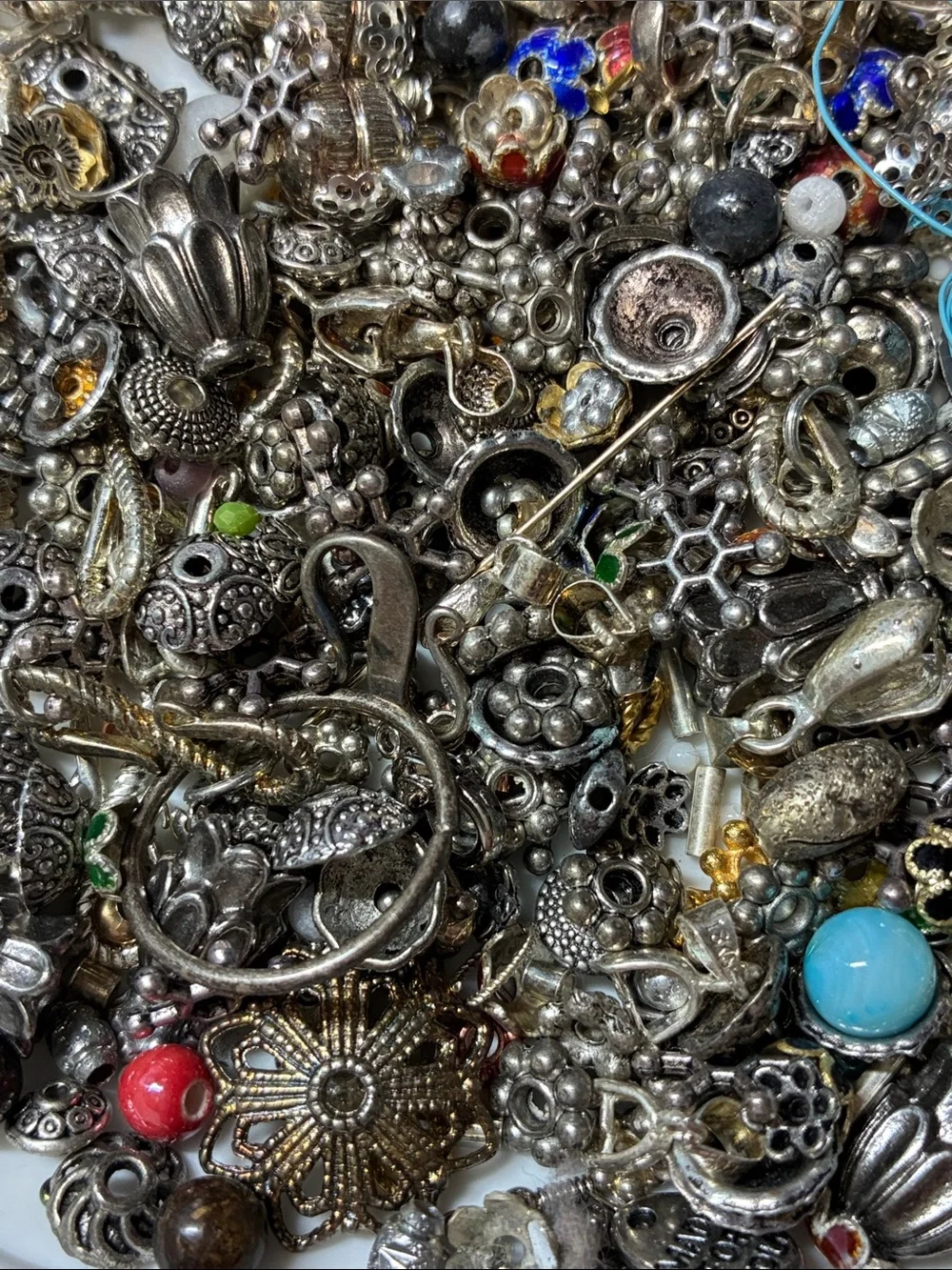 Lot of 2+ pounds of silver and gold colored jewelry making findings